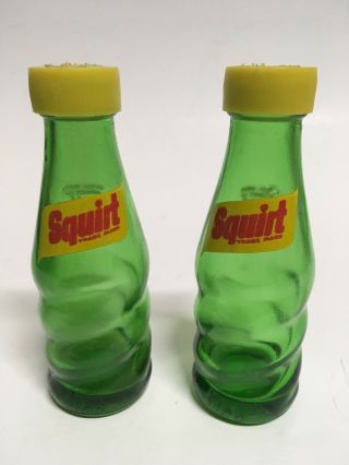 Vintage Advertising Squirt Soda Pop Bottle Glass Salt And Pepper Shaker Set