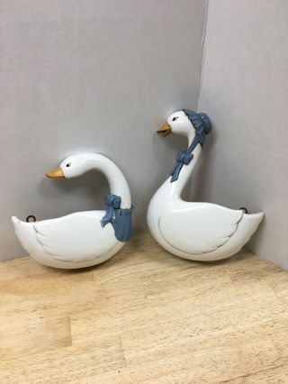 Vintage Homco Country Geese Wall Pocket Planters Made By Burwood For Homco