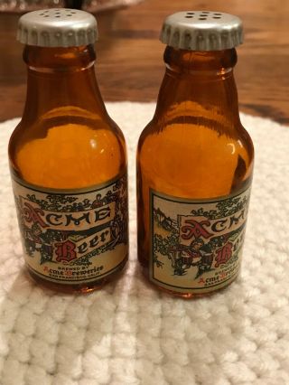 Vintage Acme Beer Bottle Salt And Pepper Shakers