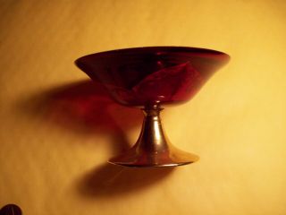 Vintage Red Glass Hand Painted With Gold Leaf Small Candy Dish 3