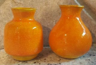 Set Of 2 Orange Miniature Vase Jugs Ceramic Maybe Vintage 2 1/4 "