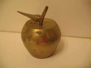 Apple Brass Bell Teachers Desk Vintage Life Size 3.  5 "