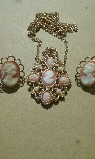 Avon Necklace And Earring Set.  Cameo.  Set.  Pierced Earrings.