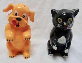 1960s F&f Mold And Die Plastic Ken - L - Ration Dog Cat Salt & Pepper Shakers 3.  5 "
