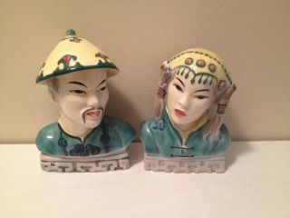 Vintage Goldscheider Ceramic Busts Mongol Head Man & Woman