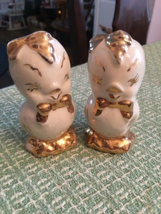 Vintage Mid Century 1950’s Cute Bird Salt And Pepper Shakers With Gold Trim