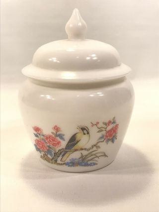 Vintage Avon Vase With Lid - Bird And Flowers - Milk Glass