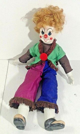 Vintage Blonde Ceramic Clown Music Box 18 Inch Figurine Doll Collectible