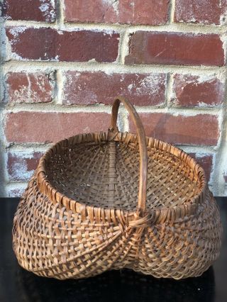 Vintage Woven Basket With Handle 11x 9” Wide,  6” Tall.