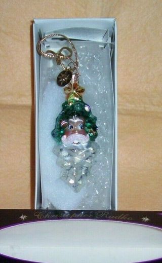 Christopher Radko Little Gems " Santa Claus And Tree " Glass Christmas Ornament