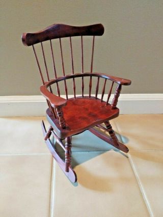 Vtg Doll Or Bear Size Mini Wood Comb - Back Continuous Arm Windsor Rocking Chair
