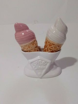 Ice Cream Cone Salt Pepper Shakers Ceramic Stand