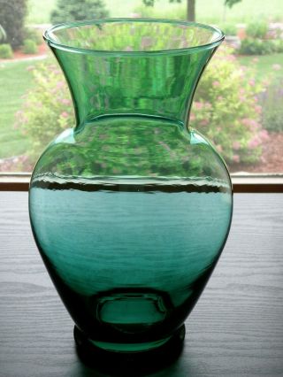 Indiana Glass Teal Juniper Green Glass 11 " Flower Floral Vase