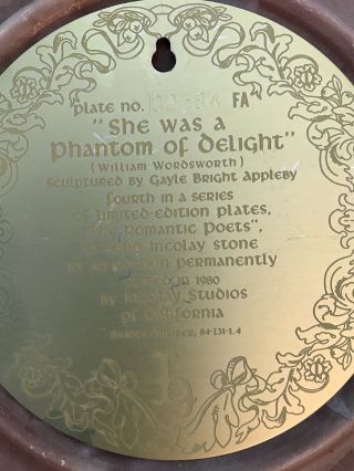 SHE WAS A PHANTOM OF DELIGHT Clay Stone PLATE Gayle Bright Appleby 1980 4