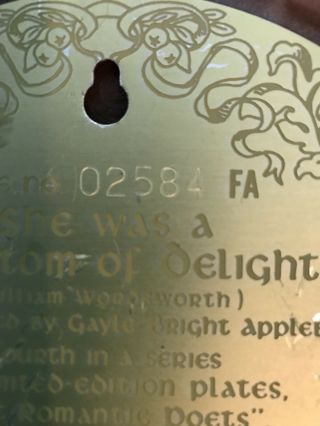 SHE WAS A PHANTOM OF DELIGHT Clay Stone PLATE Gayle Bright Appleby 1980 5