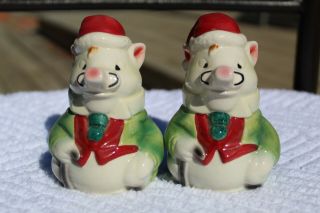 Vintage Anthropomorphic Christmas Pigs Salt And Pepper Shakers