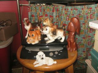 6 Vintage Dog Figurines Porcelain Ceramic Wood Collie Setter Poodle Etc
