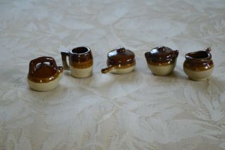 Vintage Boston Baked Beans Miniature Stoneware Set 5 1 1/2 " Tall Salesman Sample