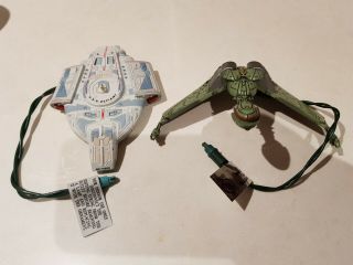 Two Hallmark Star Trek Lighted Ornaments - Uss Defiant And Klingon Bird Of Prey