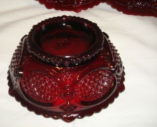 Vintage Avon 1876 Cape Cod Ruby Red Glass 5 ¼” Cereal Bowl & 7 ½” Salad Plates 2