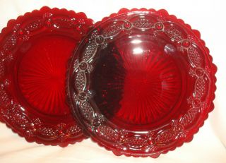 Vintage Avon 1876 Cape Cod Ruby Red Glass 5 ¼” Cereal Bowl & 7 ½” Salad Plates 3