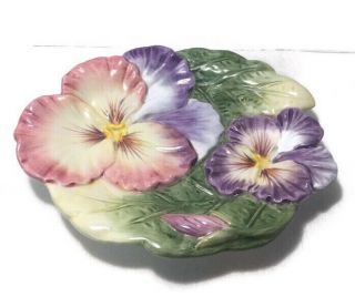 Pansy Pastel Flowers Fitz And Floyd Halcyon Dish Plate 6 1/2 X 7”