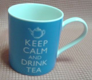 Kent Pottery Keep Calm And Drink Tea Blue White Coffee Mug 3 3/4 " Tall