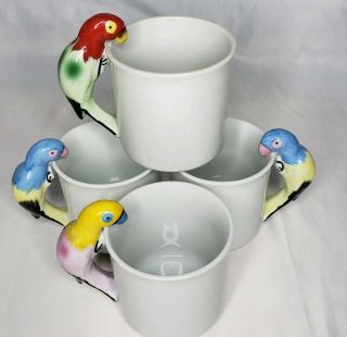 Pier 1 Imports Coffee Cup Mug With Parrot Handle Set Of 4 Bird Tropical Parrot