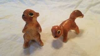 Vintage Cute Ceramic Brown And Tan Squirrels Salt And Pepper Shakers