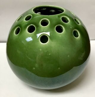 Vintage Vase Flower Frog Green Glazed Pottery Marked Made In Usa