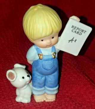 1992 Enesco Country Cousins Skip With His At,  Report Card And Puppy 321818