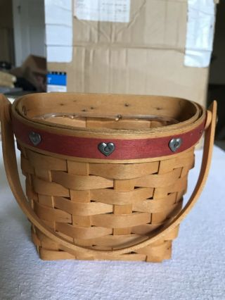 Longerberger Basket - Unique Shape With Plastic Liner - Red Rim With Hearts