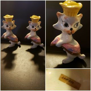 Vintage Salt And Pepper Shakers Cats Dancing With Crown Japan Cute