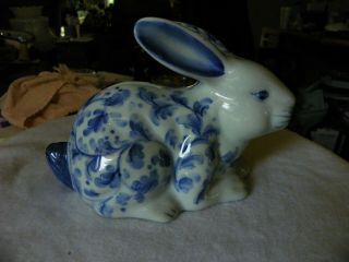 Andrea By Sadek Bunny Rabbit Bank White And Blue Ceramic