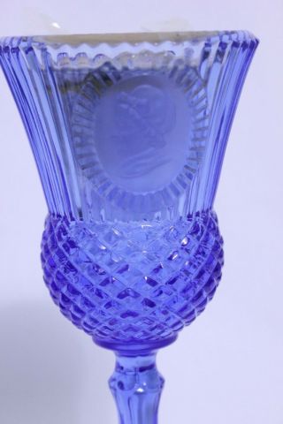 Vintage Avon Fostoria Martha Washington Blue Goblet Candle Holder Floral Scent 2