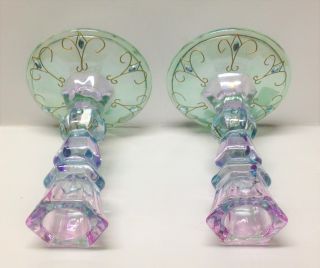 Partylite MARDI GRAS Purple Blue Green JEWELED Taper Candle Holders CANDLESTICKS 3