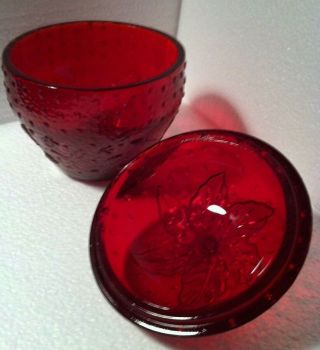 Longaberger 2005 Collectors Club ruby red glass Strawberry Jam Jar 4