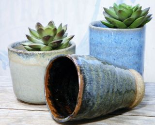 Planters/vase/pots/pottery/hand Crafted/blue/beige/turquoise/modern/boho Chic/ 3