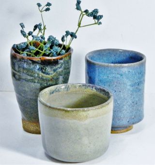 Planters/Vase/Pots/Pottery/Hand Crafted/Blue/Beige/Turquoise/Modern/BoHo Chic/ 3 4