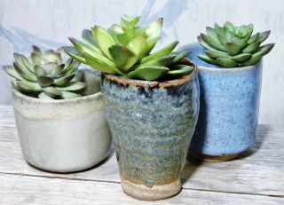 Planters/Vase/Pots/Pottery/Hand Crafted/Blue/Beige/Turquoise/Modern/BoHo Chic/ 3 5