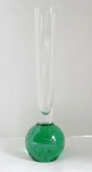Vintage Controlled Bubble Bottom Bud Vase - Green Base - 8 " Tall