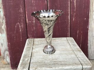 Vintage Silverplated Mini Vase/cup,  Art Nouveau Floral Design Scalloped Edge