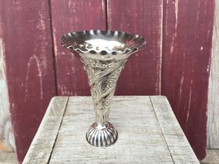 Vintage Silverplated Mini Vase/Cup,  Art Nouveau Floral Design Scalloped Edge 2