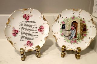 Two Religious Porcelain Plates Ten Commandments And Jesus Knocking Made In Japan