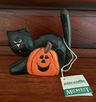 Eddie Walker Halloween Black Cat And Pumpkin Retired A,  Collectible