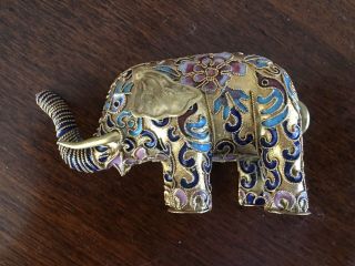 Vintage Miniature Cloisonne Enamel Elephant Decorative Figurine W/ Gold Gilt