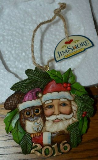Enesco Jim Shore Heartwood Creek 2016 Santa Owl Wreath Christmas Ornament W/ Tag