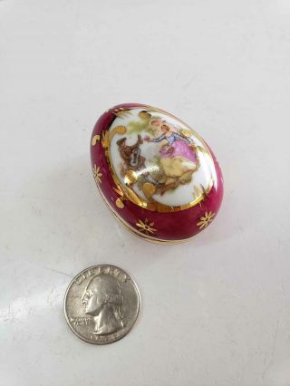 Limoges France Porcelain Miniature Egg Shaped Trinket Dish w Lid Box 2