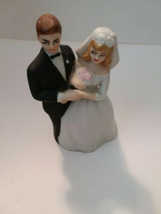 Vintage Lefton Bride And Groom Wedding Cake Topper Bisque Figurine
