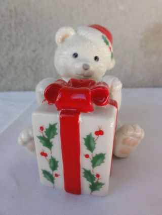 Lenox Holiday Teddy With Present Salt & Pepper Shakers - - Set